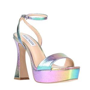 Steve Madden Lessa Ankle Strap Open Toe Heel Sandals Iridescent Rainbow 8M